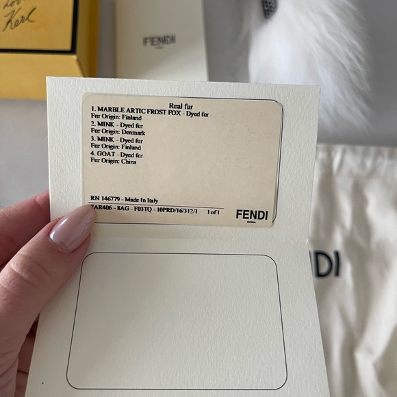 FENDI Karlito Bag Charm w/ Box White Mink Fox Fur - Picture 4 of 7